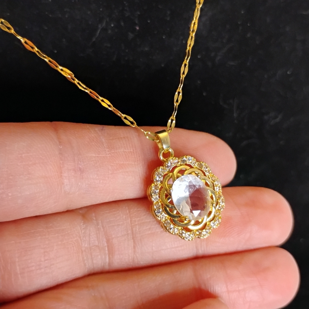 NWOT Swarovski Crystal Elements Stainless Steel Gold Overlay Pendant Necklace - Picture 5 of 6
